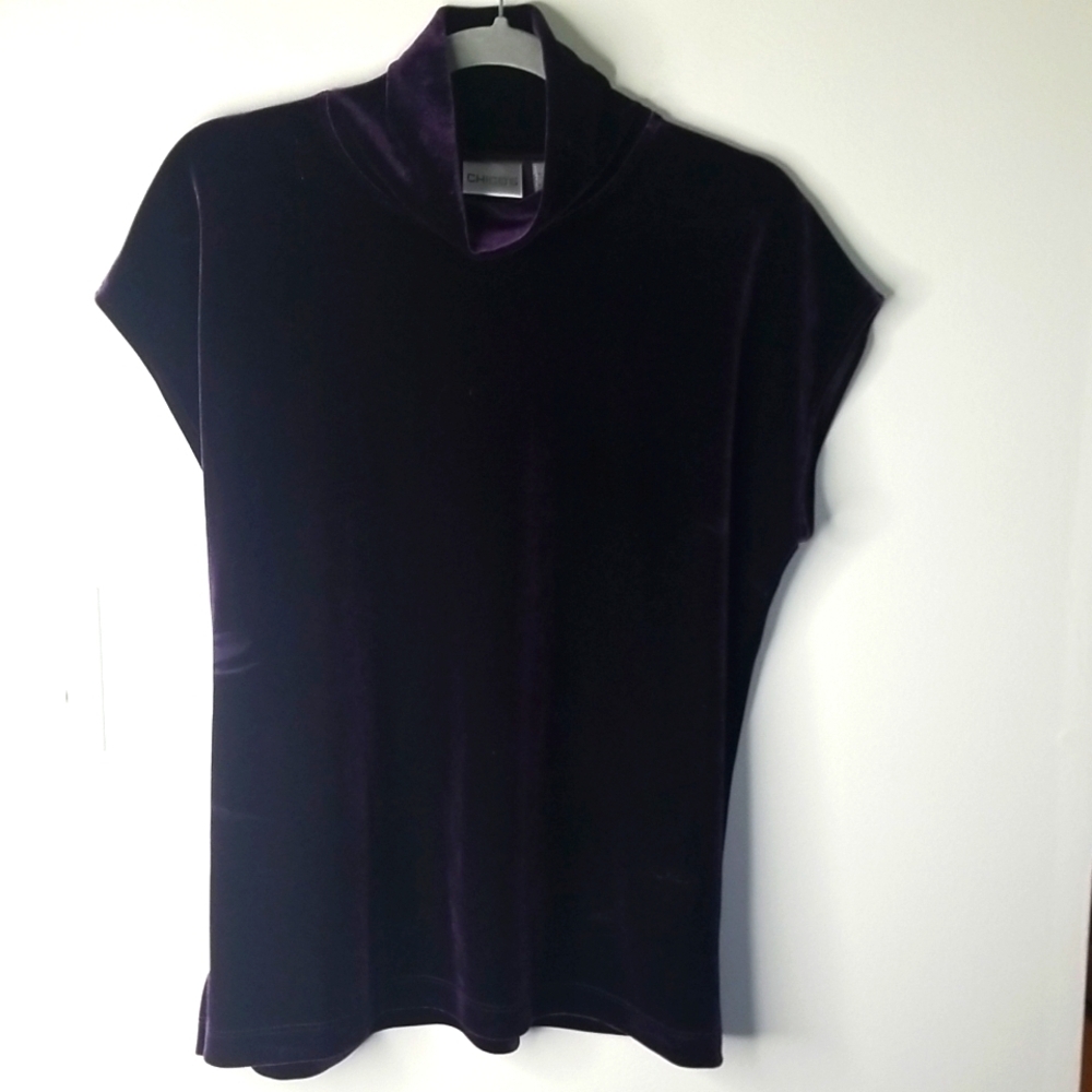 Chicos womens Velvet stretch turtleneck shortsleeve top sz 2